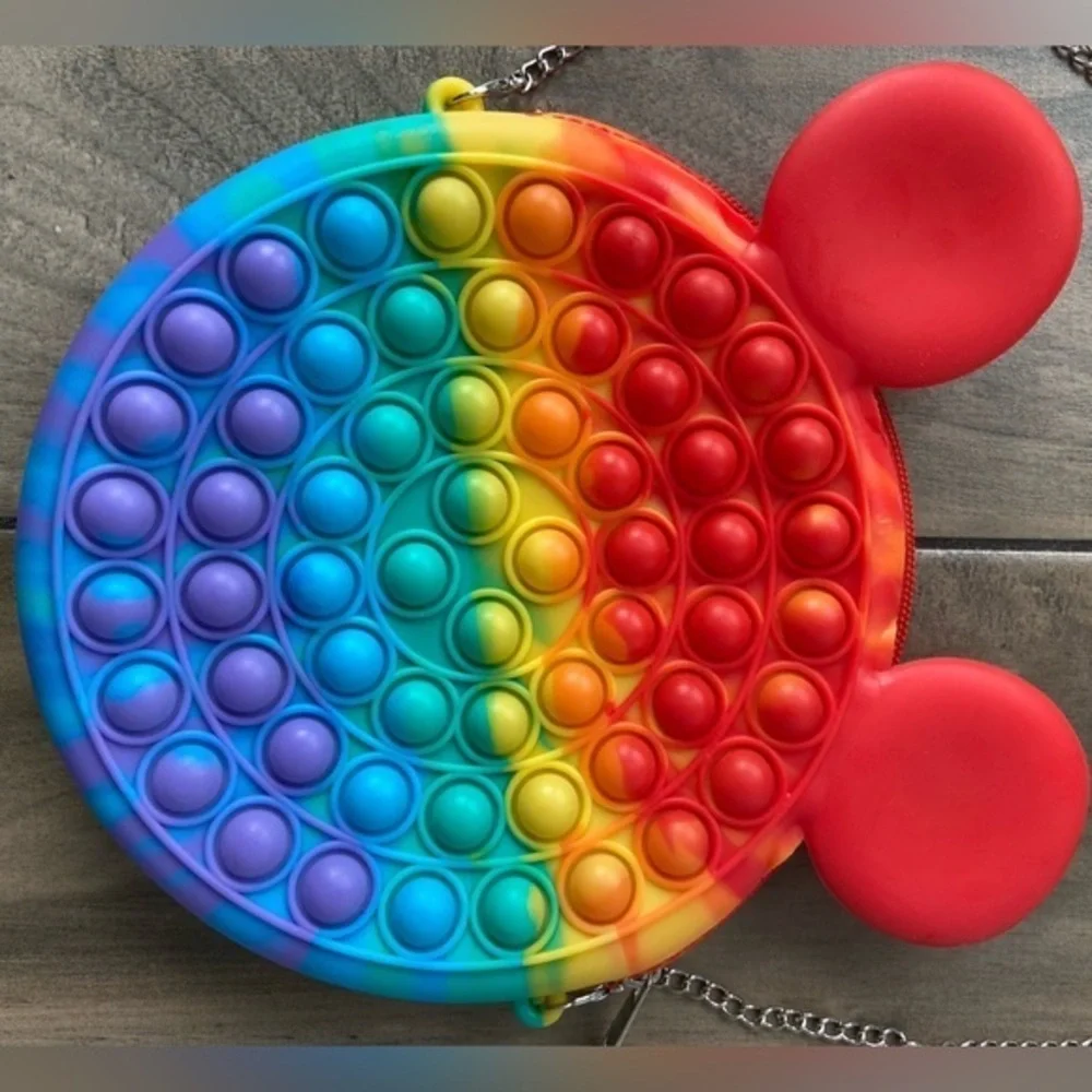 Popper fidget toy rainbow bear crossbody purse with chain attachment - Picture 3 of 7